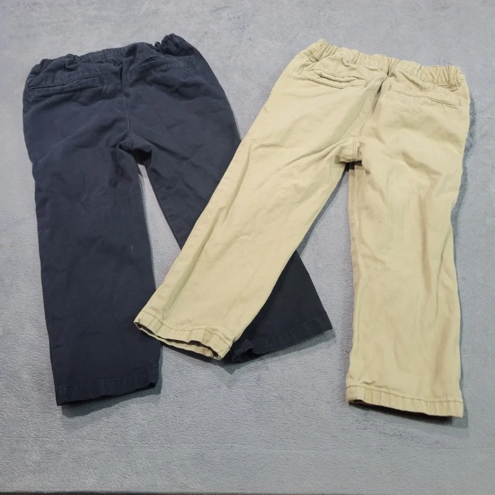 The Childrens Place Pants Boys 3T Khaki Navy Chino Adjustable‎ Waist Bundle 2pk